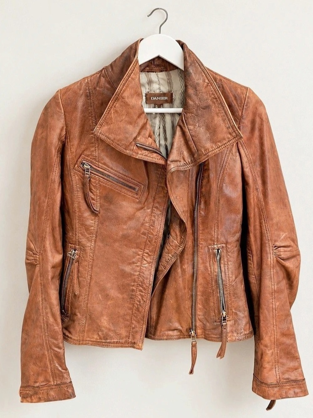 Danier Brown Leather Moto Jacket Like New